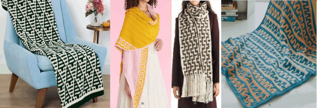 Crochê Overlay: O que é e Como Fazer com Gráficos. 3 Croche Overlay amostra de pecas acabadas