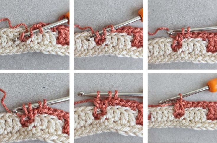 Crochê Overlay: O que é e Como Fazer com Gráficos. 1 Detalhe de crochê overlay com pontos sobrepostos formando relevo colorido