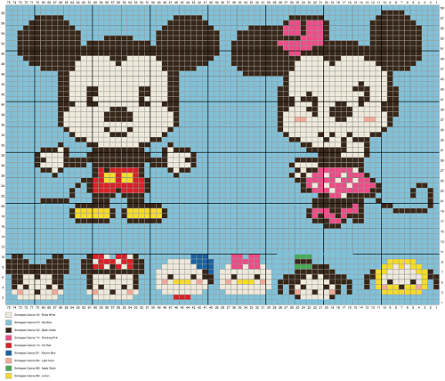 Grades de Pixels para Crochê: guia completo para projetos impressionantes 8 Pattern for children s rug towel pixel grid Mickey s Gang Crochet Colorwork.1