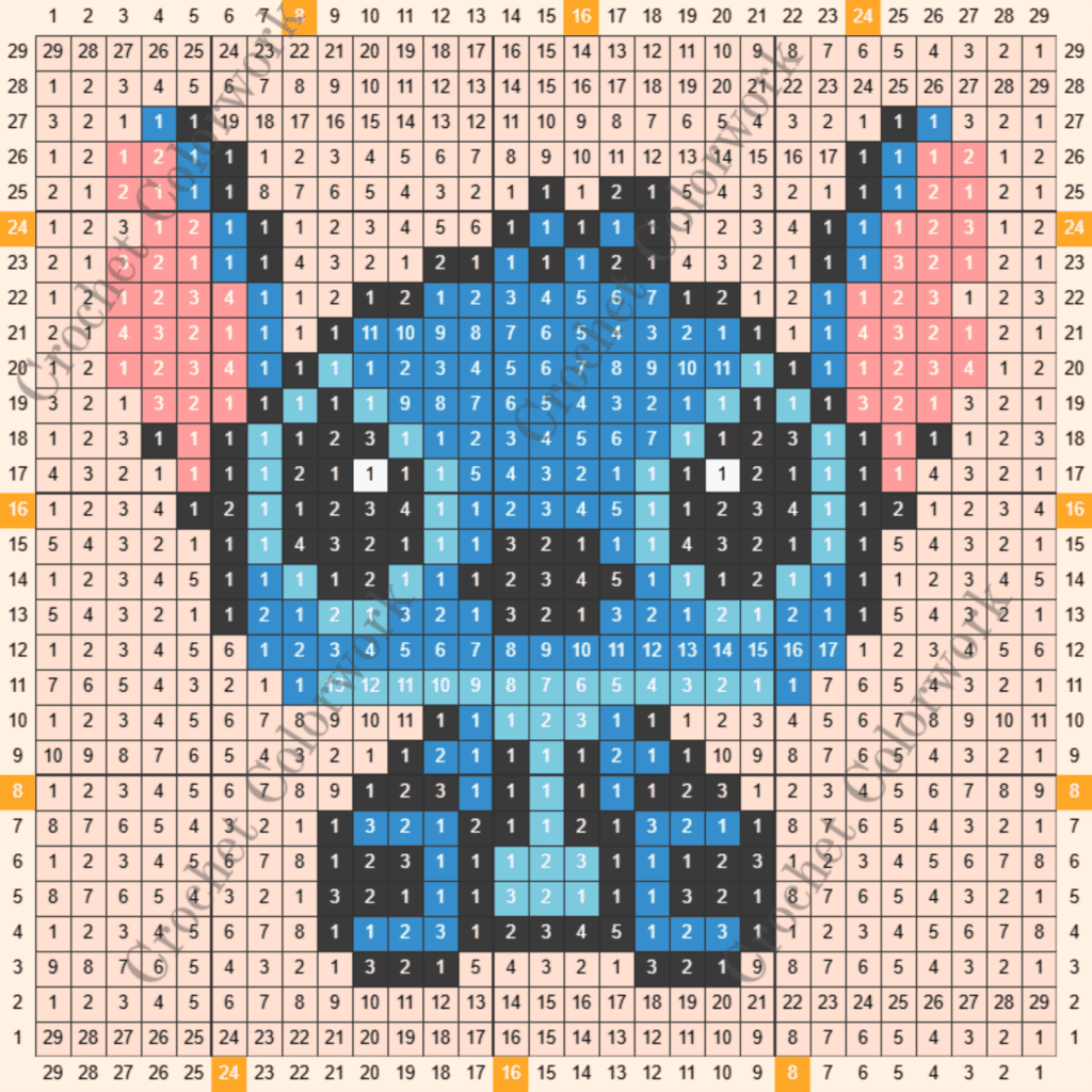 STITCH Pixel Grid Pattern for Crochet, Knitting, and Cross Stitch 3 Pixel Grid 30 x 30