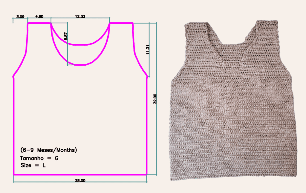 Camiseta Regata de Croche para bebes Tam G