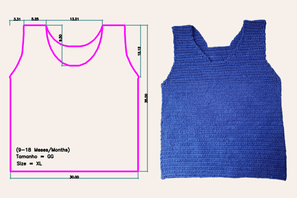 Camiseta Regata de Croche para bebes Tam GG