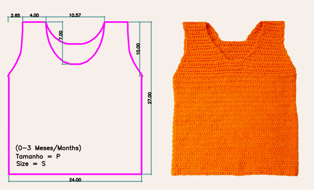 Camiseta Regata de Croche para bebes Tam P